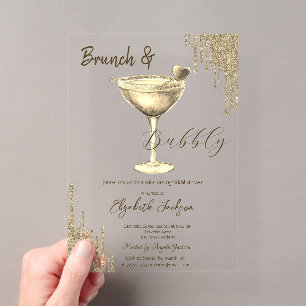 Gold Cocktail Herz Glitter Tropfen Junggesellinnen Acryleinladungen