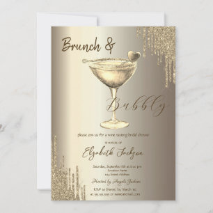Gold Cocktail Herz Glitter Tropfen Junggesellinnen Einladung
