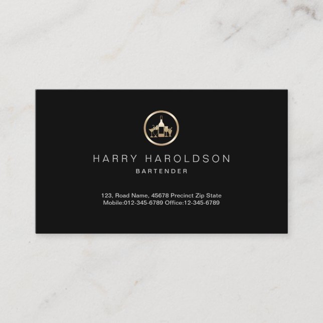 Gold Cocktails Icon Barkeeper Business Card Visitenkarte (Vorderseite)
