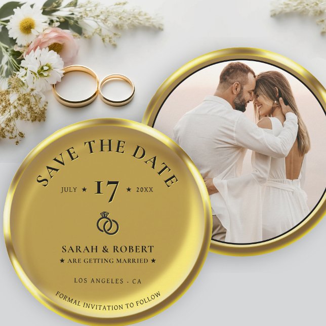 Gold Coin Elegantes Foto Hochzeit Save The Date (Gold Coin Elegant Photo Wedding Save The Date)