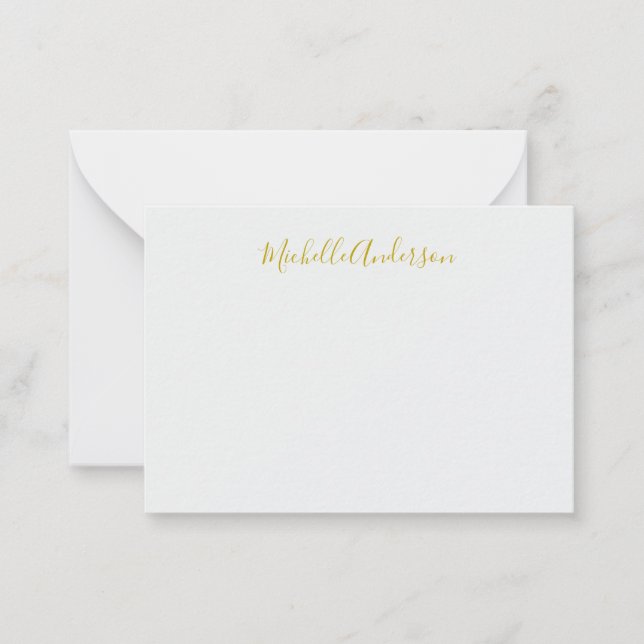 Gold Color Modern Minimalistischer Handschriftname Mitteilungskarte (Vorderseite)