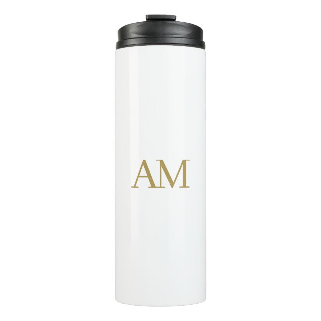 Gold Color Monogram Initials Calligraphy Pro Thermosbecher (Vorderseite)