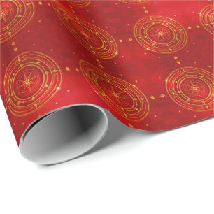 Gold Compass and Red Stars Muster Geschenkpapier