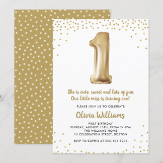 Gold Confetti 1. Geburtstag Party | Erster Geburts Einladung
