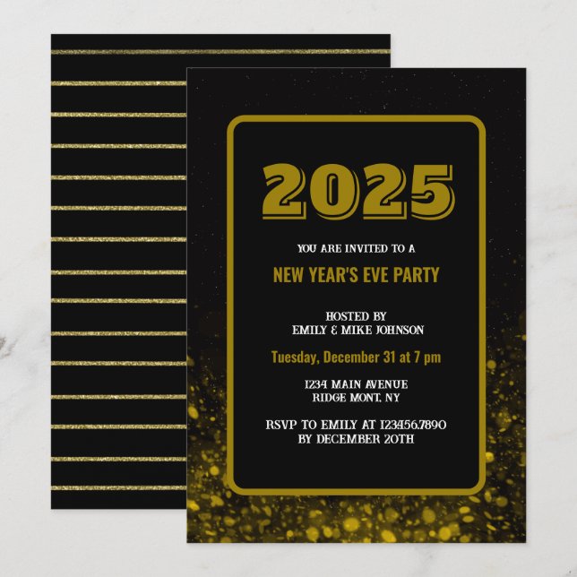 GOLD CONFETTI 2025 Neujahrsfest Einladung (Vorne/Hinten)