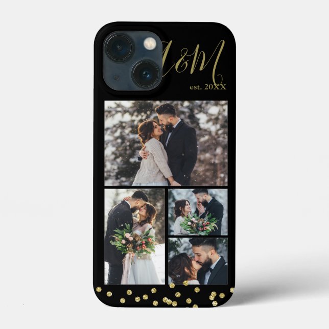 Gold Confetti 4-Foto Collage Case-Mate iPhone Hülle (Rückseite)
