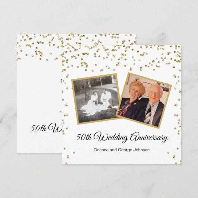 Gold Confetti 50. Hochzeitstag Einladung (Vorne/Hinten)