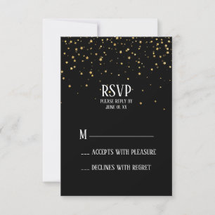 Gold Confetti auf Black Junggeselinnen-Abschied UA RSVP Karte