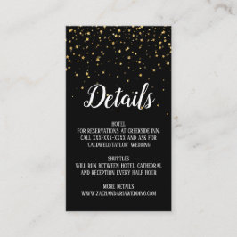 Gold Confetti auf Black Wedding Details Card Begleitkarte