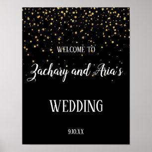Gold Confetti auf Black Wedding Willkommenszeichen Poster