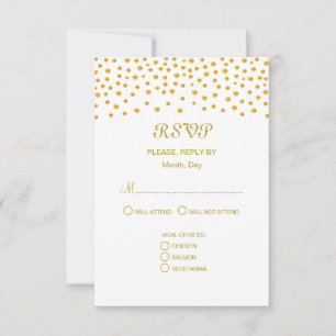 Gold Confetti auf Black & White Wedding RSVP Karte