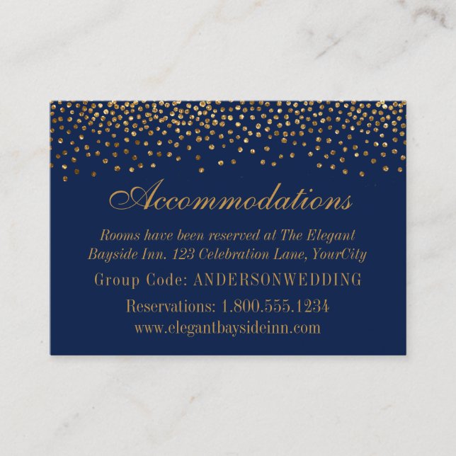 Gold Confetti auf Hochzeitskarten der Marine Begleitkarte (Vorderseite)