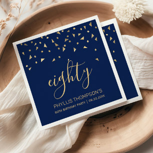 Gold Confetti auf Navy Blue 80. Geburtstagsparty Serviette