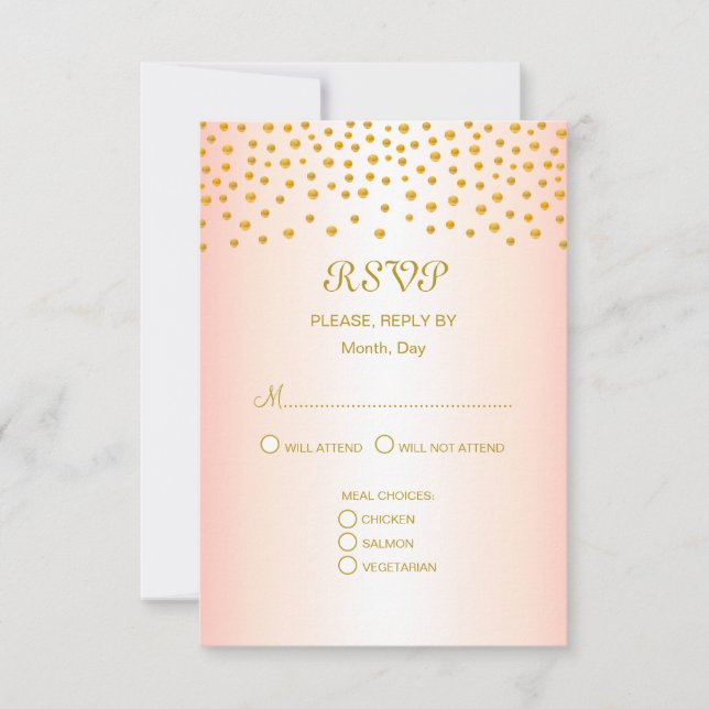 Gold Confetti auf Rose Goldhochzeit RSVP Karte (Vorderseite)