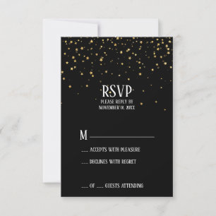 Gold Confetti auf RSVP-Karte der schwarzen Verlobu RSVP Karte