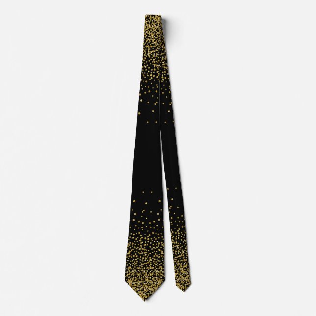 Gold Confetti auf schwarz Krawatte (Vorderseite)