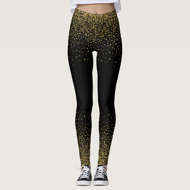 Gold Confetti auf schwarz Leggings (Vorderseite)