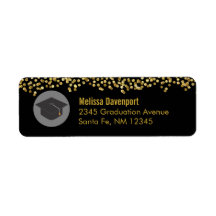 Gold Confetti auf Schwarz mit Graduierungskappe