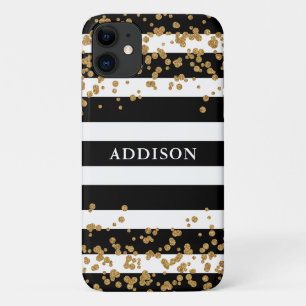 Gold Confetti auf schwarzem Streifenmuster Case-Mate iPhone Hülle