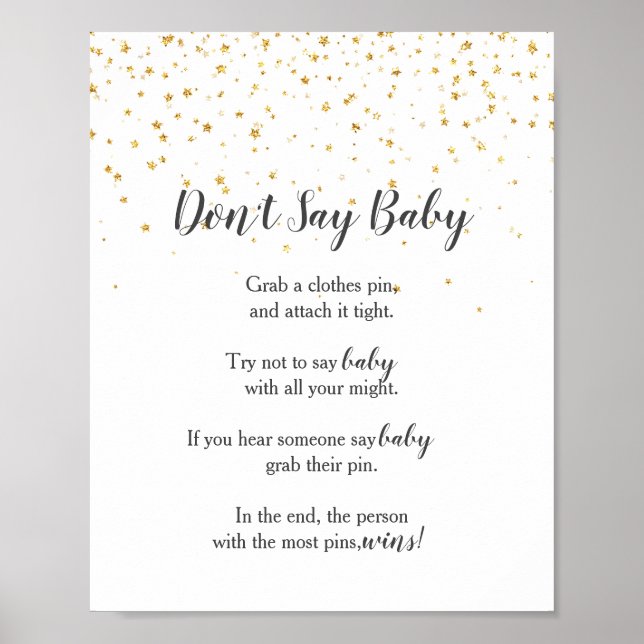 Gold Confetti Baby Shower Say Baby Game Sign Poster (Vorne)