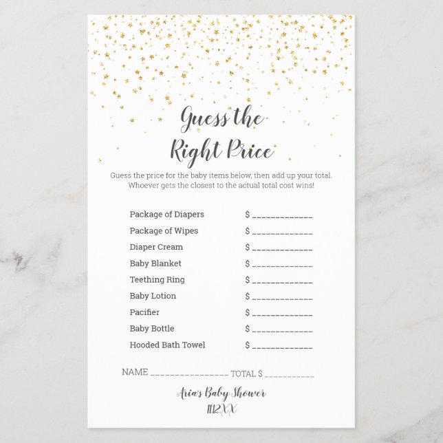 Gold Confetti BabyduscheDer richtige Preis Flyer (Vorne)