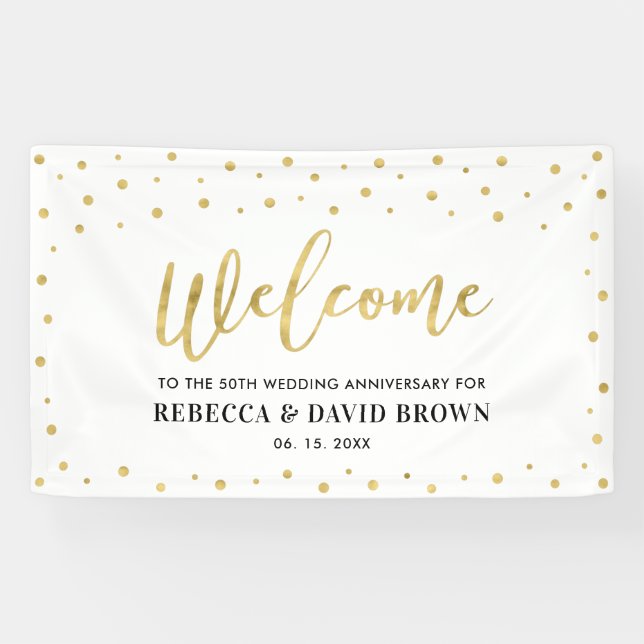 Gold Confetti Begrüßungs-Jubiläum-Party Banner (Horizontal)