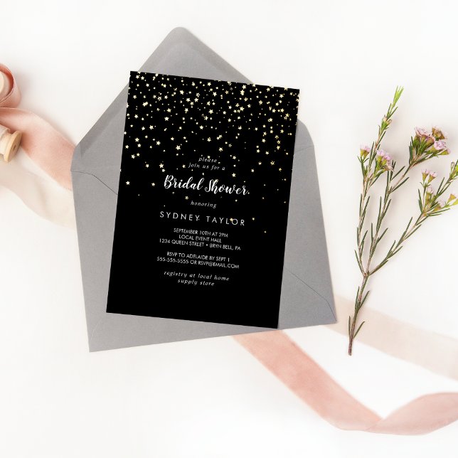 Gold Confetti|Black Brautparty Gold Folieneinladung (Von Creator hochgeladen)