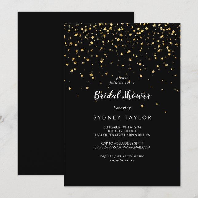 Gold Confetti | Black Bridal Shower Einladung (Vorne/Hinten)