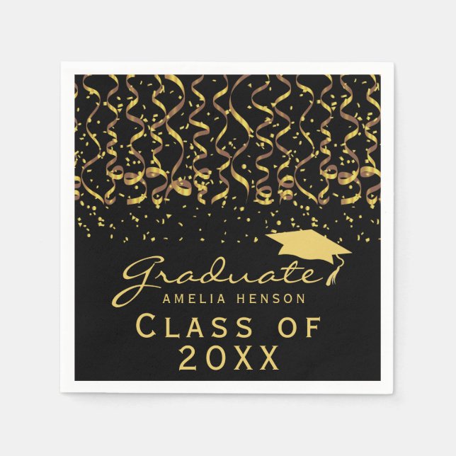 Gold Confetti Black Class 2022 Abschluss Serviette (Vorderseite)