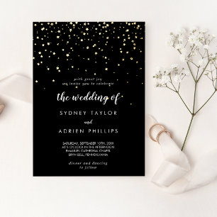 Gold Confetti Black die Hochzeit von echtem Gold Folieneinladung