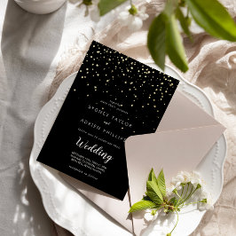 Gold Confetti|Black Informal Wedding Real Gold Folieneinladung