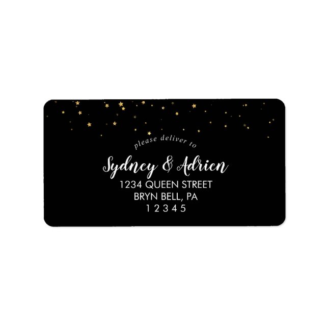 Gold Confetti | Black Return Address Label Adressaufkleber (Vorne)