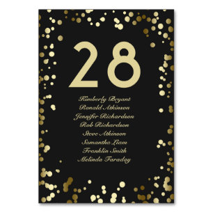 Gold Confetti Black Tischnummer mit Namen