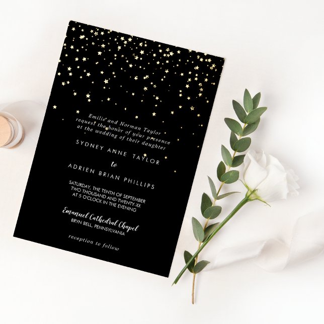 Gold Confetti|Black Traditional Wedding Real Gold Folieneinladung (Von Creator hochgeladen)