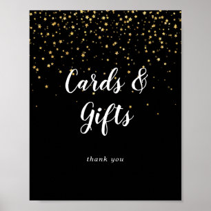 Gold Confetti Black Wedding Cards and Gifts Sign Poster