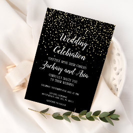 Gold Confetti|Black Wedding Celebration Gold Folieneinladung