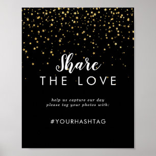 Gold Confetti   Black Wedding Share the Liebe Sign Poster