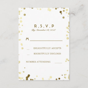 Gold Confetti Blanc Elégant Mariage Cartes RSVP