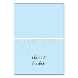 Gold Confetti Blue Baby Dusche Buffet Food Labels Tischnummer