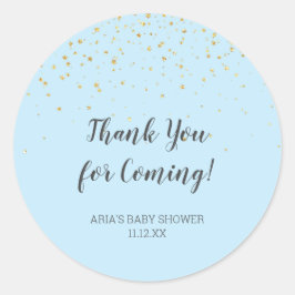 Gold Confetti Blue Baby Dusche Gefallen Runder Aufkleber