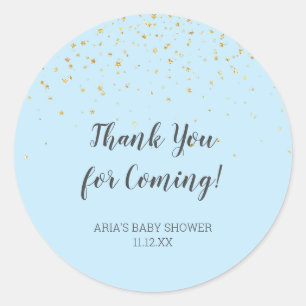 Gold Confetti Blue Baby Dusche Gefallen Runder Aufkleber