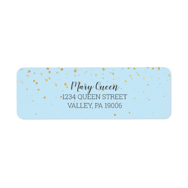 Gold Confetti Blue Baby Dusche Rücksendeadresse (Vorne)