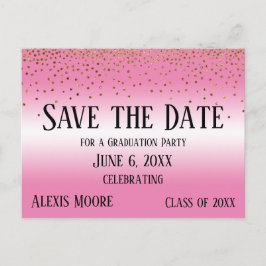 Gold Confetti Blue Graduation Party Save the Date Postkarte