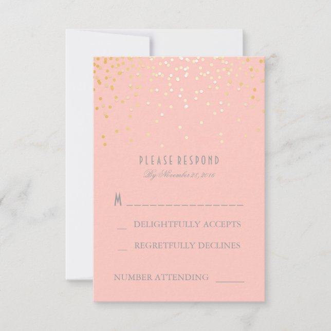 Gold Confetti Blush Pink Wedding RSVP Cards Karte (Vorderseite)