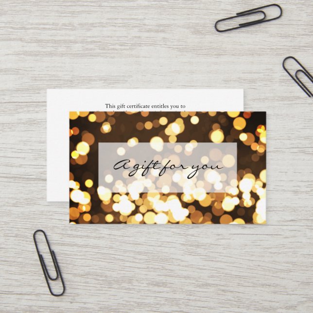 Gold Confetti bokeh Glitzer Geschenkgutschein Visitenkarte (Vorderseite/Rückseite Beispiel)