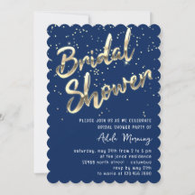 Gold Confetti Brautparty Script Blue Navy