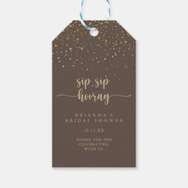 Gold Confetti Brown Sip Hooray Brautparty Geschenkanhänger