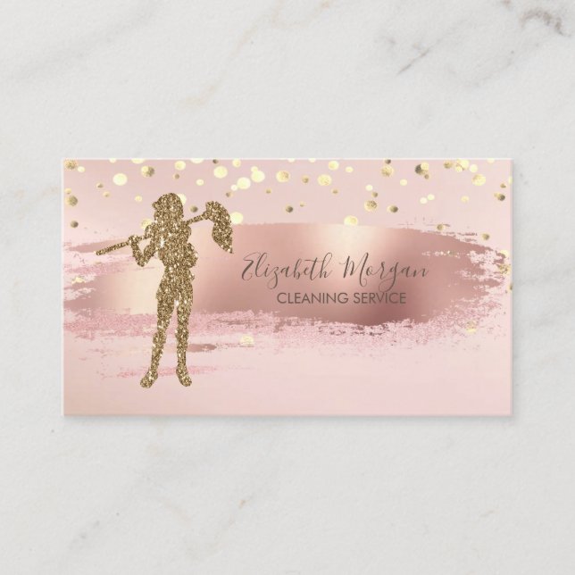 Gold Confetti, Brush Stroke Glitzer Reinigung Lady Visitenkarte (Vorderseite)