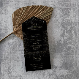 Gold Confetti Calligrafy Extravagant Script Weddin All In One Einladung