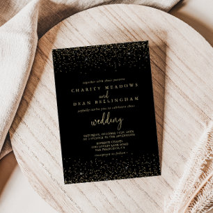 Gold Confetti Calligrafy Extravagant Script Weddin Einladung